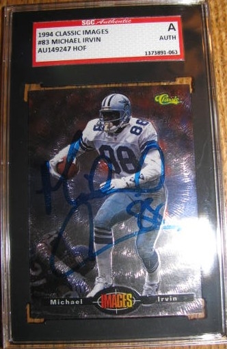 MICHAEL IRVIN SIGNED FOOTBALL CARD - SGC SLABBED & AUTHENTICATED