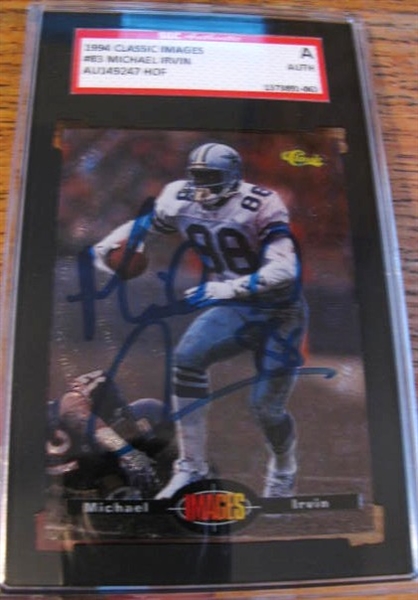 MICHAEL IRVIN SIGNED FOOTBALL CARD - SGC SLABBED & AUTHENTICATED