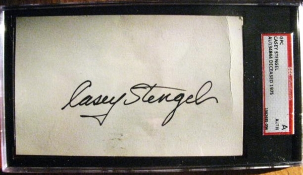 CASEY STENGEL SIGNED POST CARD - SGC SLABBED & AUTHENTICATED