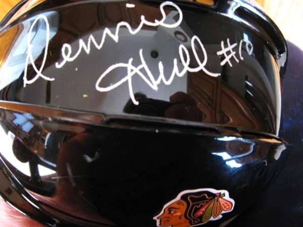 DENIS HULL #10 SIGNED CHICAGO BLACKHAWKS mini HOCKEY HELMET w/SGC COA