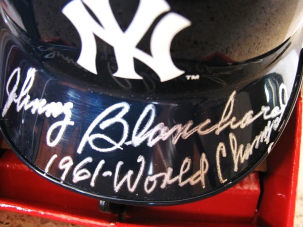 JOHNNY BLANCHARD 1961 WORLD CHAMPS SIGNED NY YANKEES MINI BATTING HELMET w/SGC COA