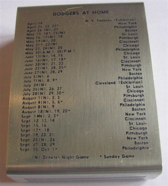 1950 BROOKLYN DODGERS CIGARETTE CASE & SCHEDULE