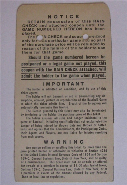 1956 WORLD SERIES TICKET STUB - BROOKLYN DODGERS GAME 7