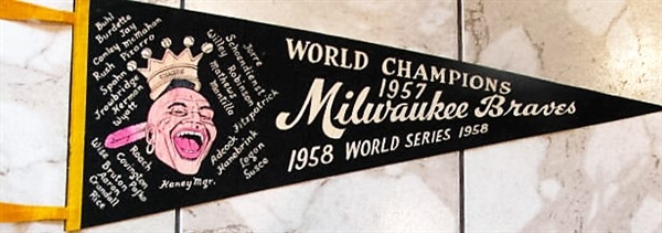 1958 MILWAUKEE BRAVES WORLD SERIES FULL SIZE PENNANT 