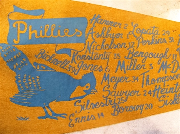 1940's PHILADELPHIA PHILLIES / BLUE JAYS TEAM NAME FULL SIZE  PENNANT