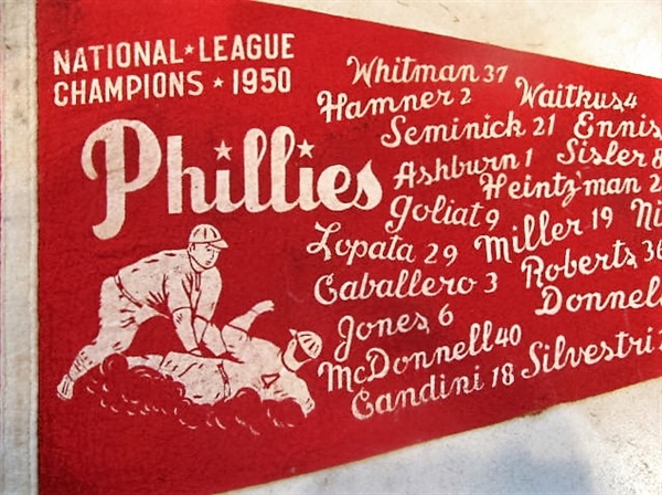 1950 PHILADELPHIA PHILLIES NATIONAL LEAGUE CHAMPIONS TEAM NAME FULL SIZE PENNANT