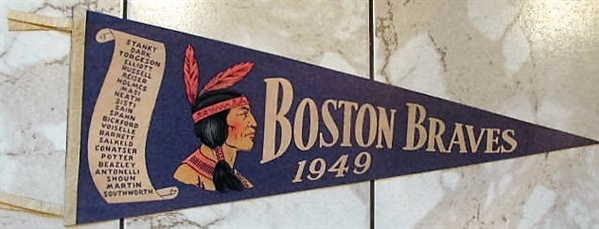 1949 BOSTON BRAVES TEAM SCROLL FULL SIZE PENNANT