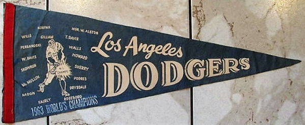 1963 LOS ANGELES DODGERS WORLD CHAMPIONS FULL SIZE PENNANT