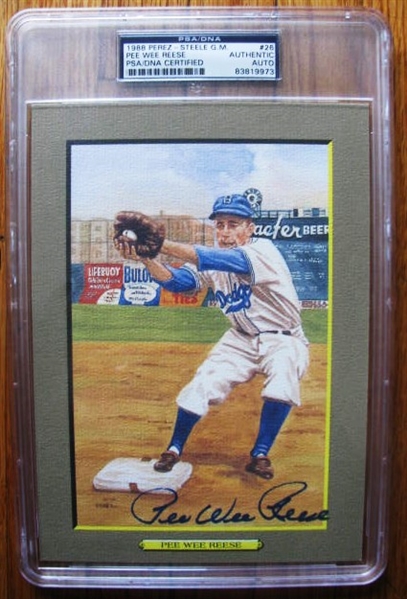 1988 PEE WEE REESE SIGNED PEREZ STEELE SLABBED AND AUTHENTICATED BY PSA DNA