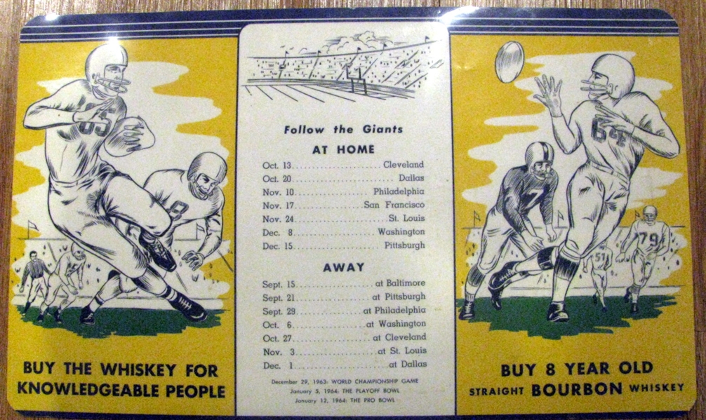 1963 NEW YORK GIANTS SCHEDULE PLACE MAT