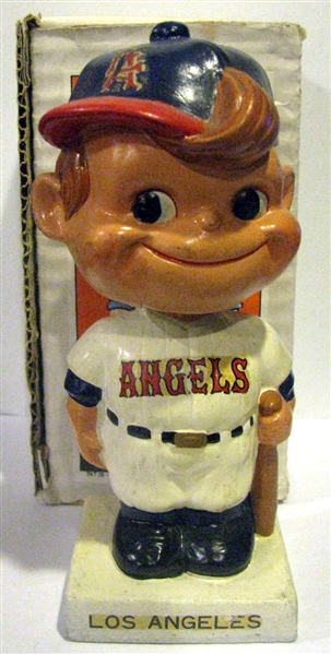 60's LOS ANGELES ANGELS WHITE BASE BOBBING HEAD w/PICTURE BOX