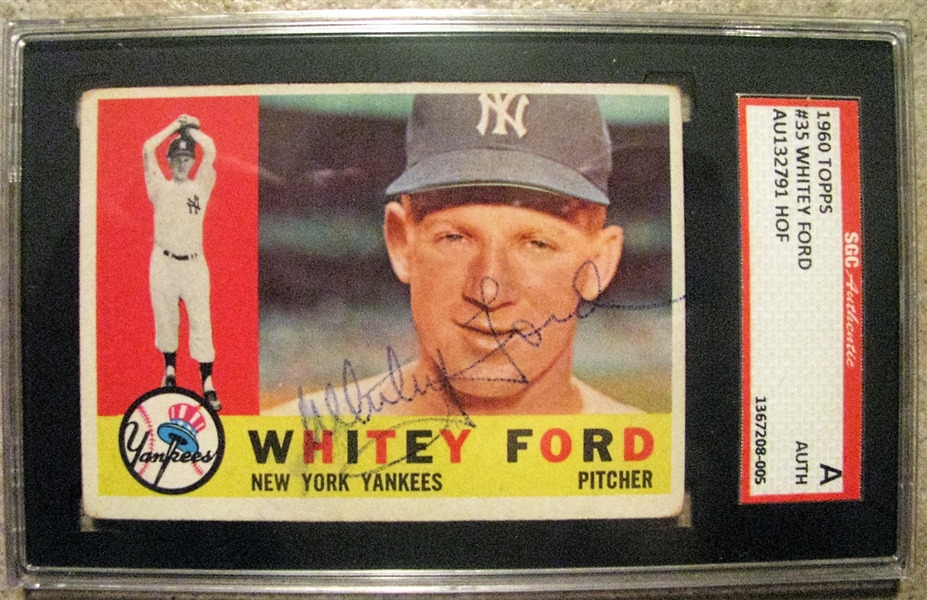 WHITEY FORD SIGNED 1960 TOPPS BASEBALL CARD - SGC SLABBED & AUTHENTICATED