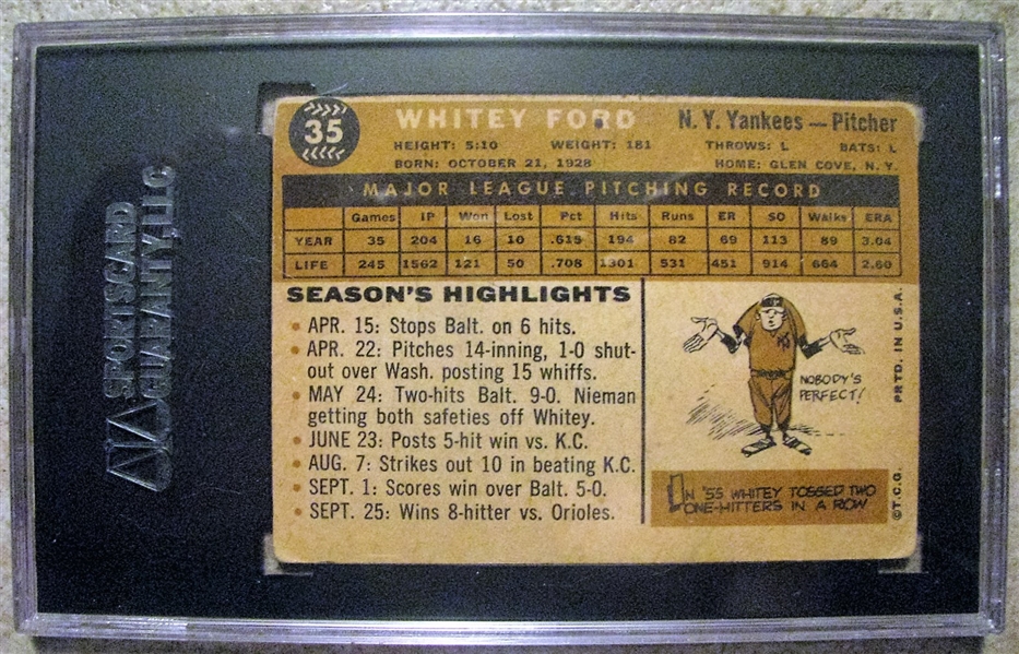 WHITEY FORD SIGNED 1960 TOPPS BASEBALL CARD - SGC SLABBED & AUTHENTICATED
