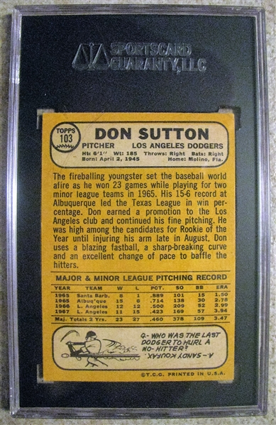 DON SUTTON HOF 98 SIGNED 1968 TOPPS BASEBALL CARD - SGC SLABBED & AUTHENTICATED