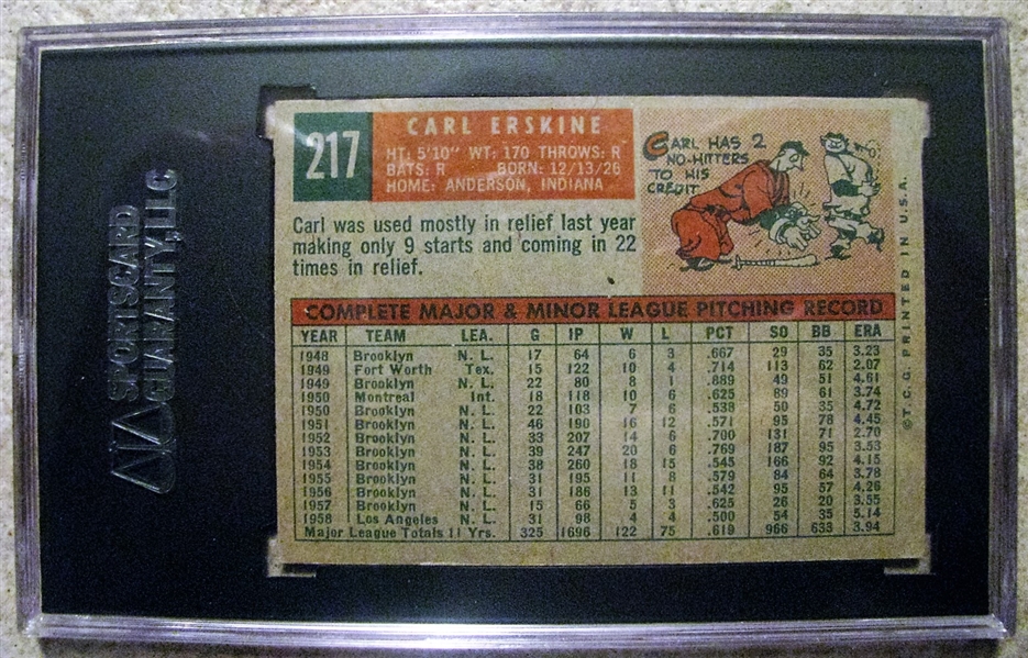 CARL ERSKINE SIGNED 1959 TOPPS BASEBALL CARD - SGC SLABBED & AUTHENTICATED