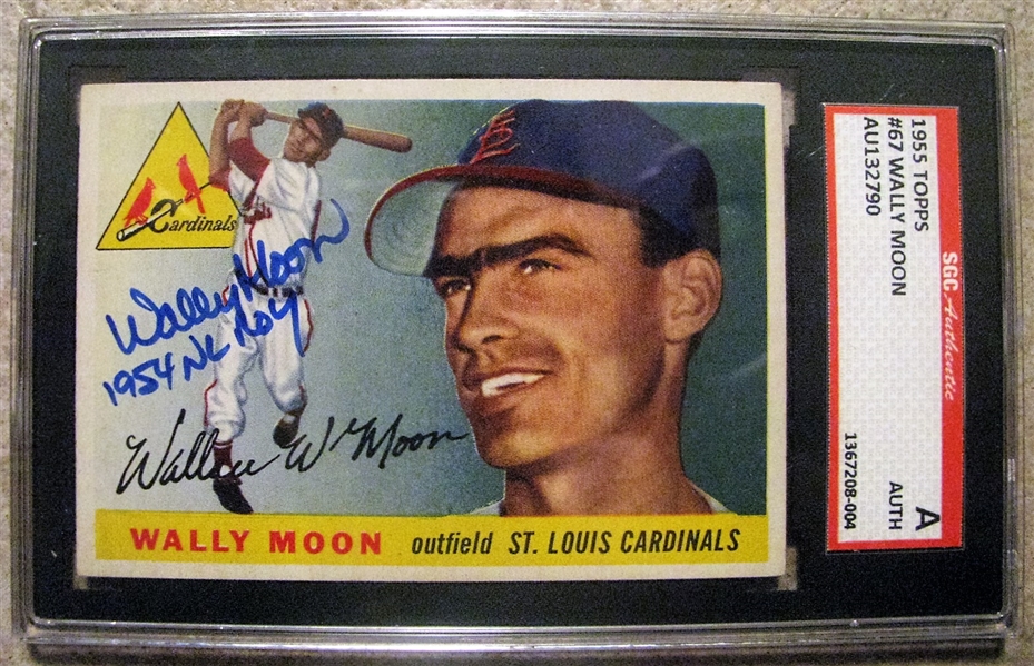 WALLY MOON 1954 ROY SIGNED 1955 TOPPS BASEBALL CARD - SGC SLABBED & AUTHENTICATED