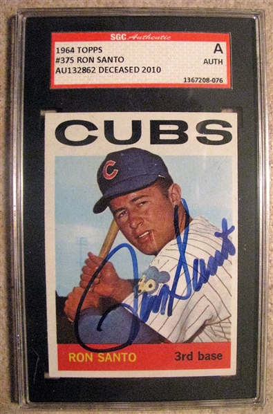 RON SANTO SIGNED 1964 TOPPS BASEBALL CARD - SGC SLABBED & AUTHENTICATED