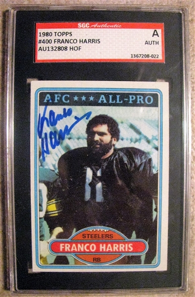 FRANCO HARRIS SIGNED 1980 TOPPS FOOTBALL CARD - SGC SLABBED & AUTHENTICATED