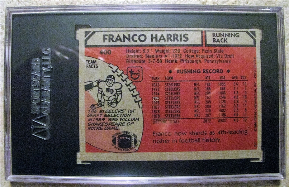 FRANCO HARRIS SIGNED 1980 TOPPS FOOTBALL CARD - SGC SLABBED & AUTHENTICATED
