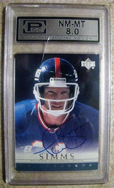 PHIL SIMMS SIGNED FOOTBALL CARD SLABBED & AUTHENTICATED - UPPER DECK