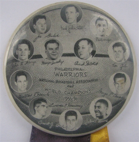 1955/56 PHILADELPHIA WARRIORS WORLD CHAMPIONS PIN w/PLAYER PHOTOS