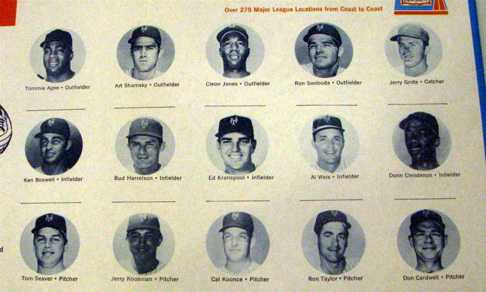1969 NEW YORK METS WORLD CHAMPIONS IHOP PLACE MAT w/PLAYER PICTURES