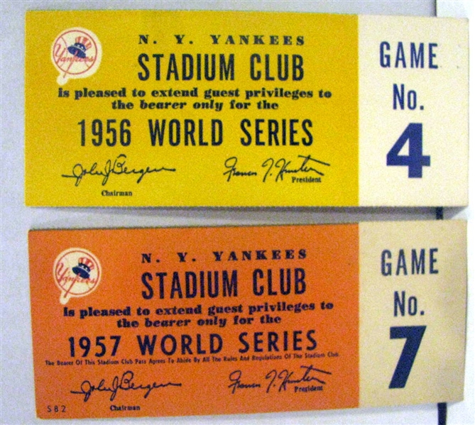 1956 & 1957 WORLD SERIES NEW YORK YANKEES STADIUM CLUB TICKETS 