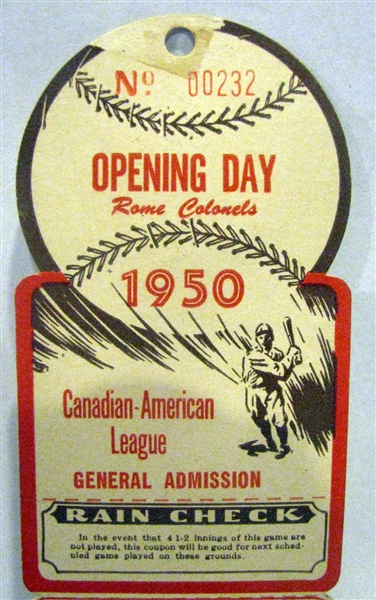 1950 ROME COLONELS CANADIAN-AMERICAN LEAGUE OPENING DAY TICKET