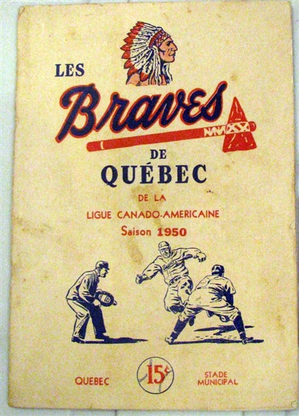1950 QUEBEC BRAVES PROGRAM - CANADIAN AMERICAN LEAGUE