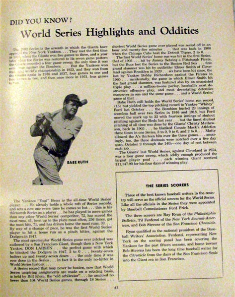 1962 WORLD SERIES PROGRAM - GIANTS EDITION
