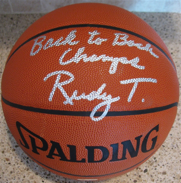 RUDY TOMJANOVICH BACK TO BACK CHAMPS SIGNED BASKETBALL w/TRISTAR