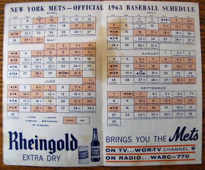 1963 NEW YORK METS OFFICIAL SCHEDULE - 2nd SEASON POLO GROUNDS