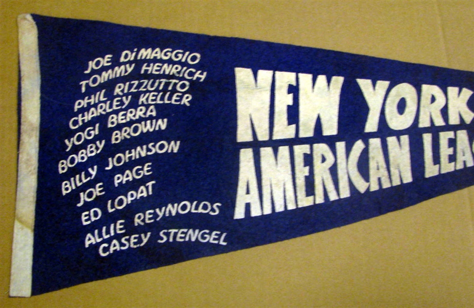 1950 NEW YORK YANKEES AMERICAN LEAGUE CHAMPIONS PENNANT w/PLAYERS NAMES