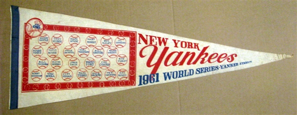 1961 NEW YORK YANKEES WORLD SERIES PENNANT w/PLAYER NAMES