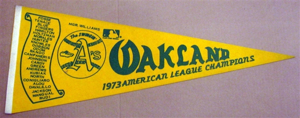 1973 OAKLAND ATHLETICS WORLD SERIES PENNANT w/PLAYERS NAMES