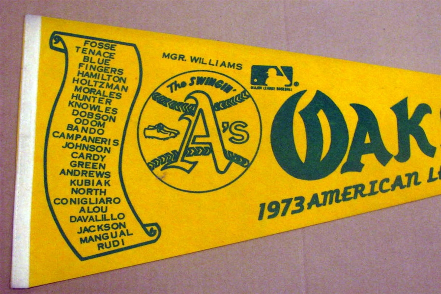 1973 OAKLAND ATHLETICS WORLD SERIES PENNANT w/PLAYERS NAMES