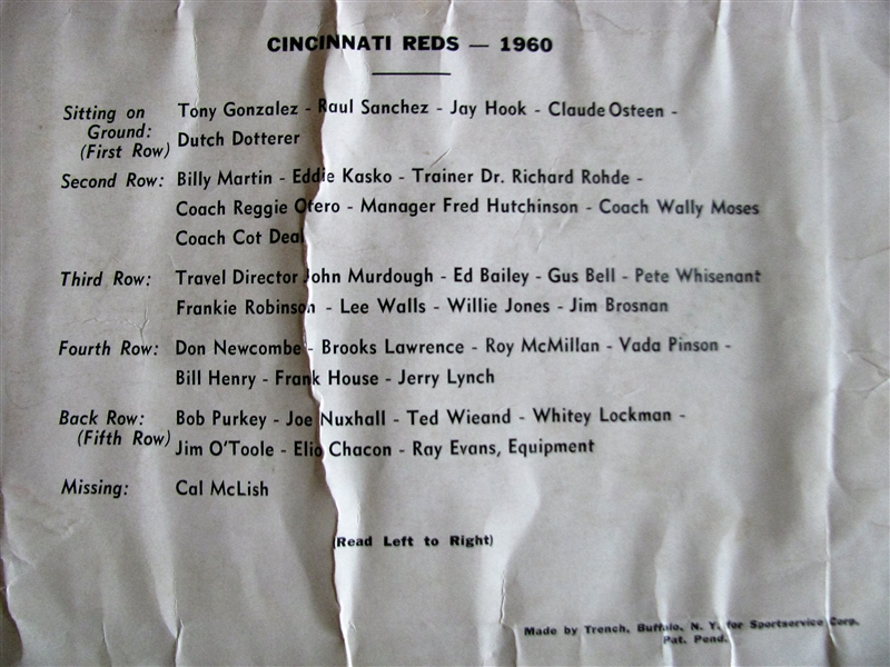 1960 CINCINNATI REDS TEAM PICTURE BASEBALL PENNANT