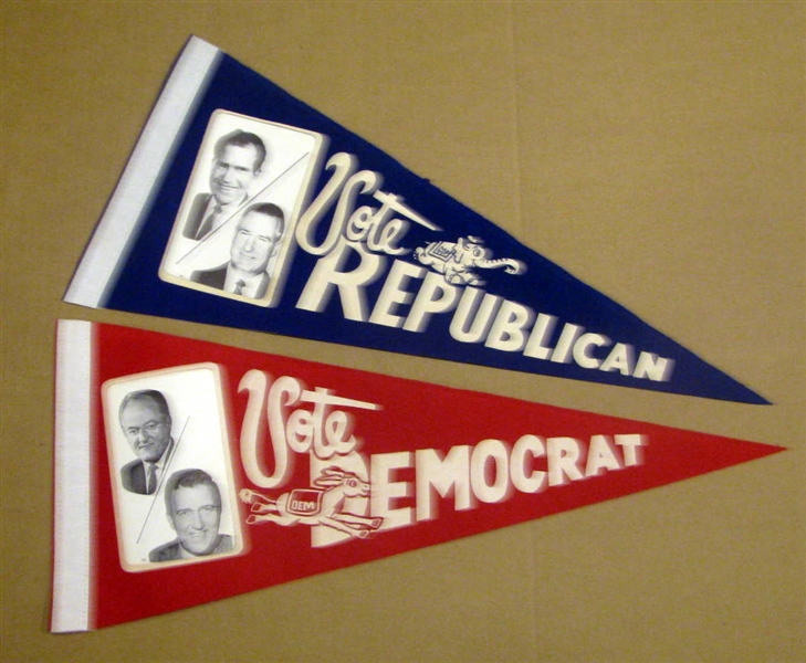 1968 PRESIDENTIAL RACE PENNANTS - REPUBLICAN & DEMOCRAT
