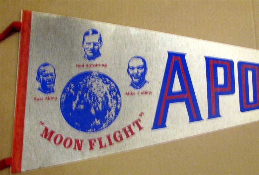 1969 APOLLO 11 PENNANT - FIRST MOON FLIGHT w/ASTRONAUTS