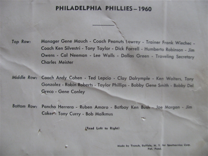 1960 PHILADELPHIA PHILLIES TEAM PICTURE BASEBALL PENNANT