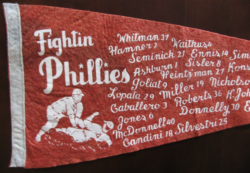 50's PHILADELPHIA FIGHTIN PHILLIES BASEBALL PENNANT w/PLAYERS NAMES