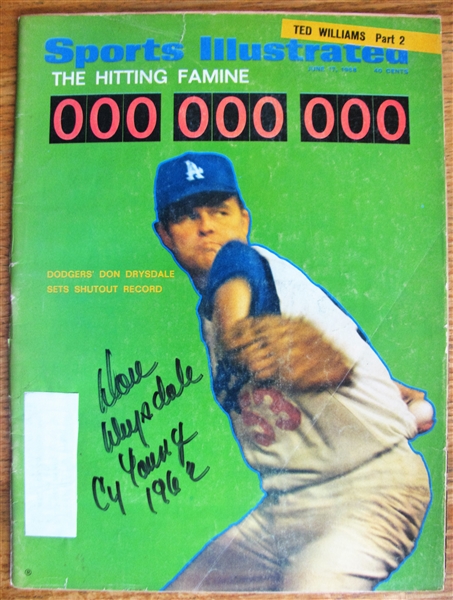 DON DRYSDALE CY YOUNG 1962 SIGNED SI MAGAZINE w/CAS COA