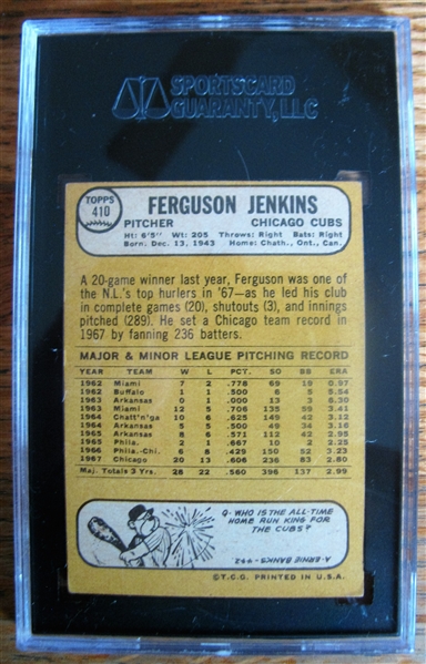 FERGUSON JENKINS SIGNED 1968 TOPPS BASEBALL CARD - SGC SLABBED & AUTHENTICATED