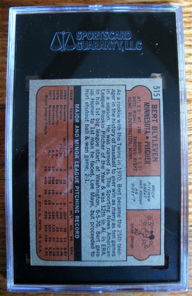 BERT BLYLEVEN SIGNED 1972 TOPPS BASEBALL CARD - SGC SLABBED & AUTHENTICATED