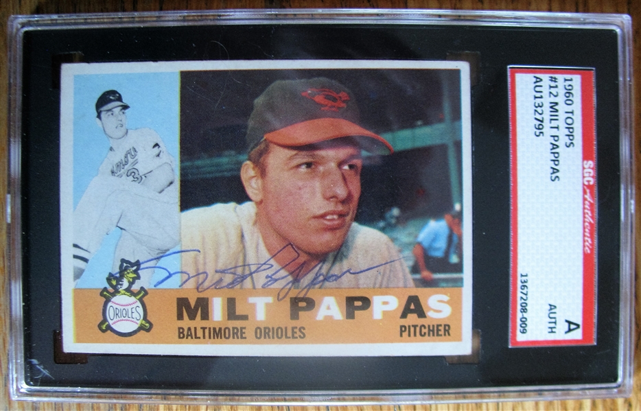 MILT PAPPAS SIGNED 1960 TOPPS BASEBALL CARD - SGC SLABBED & AUTHENTICATED