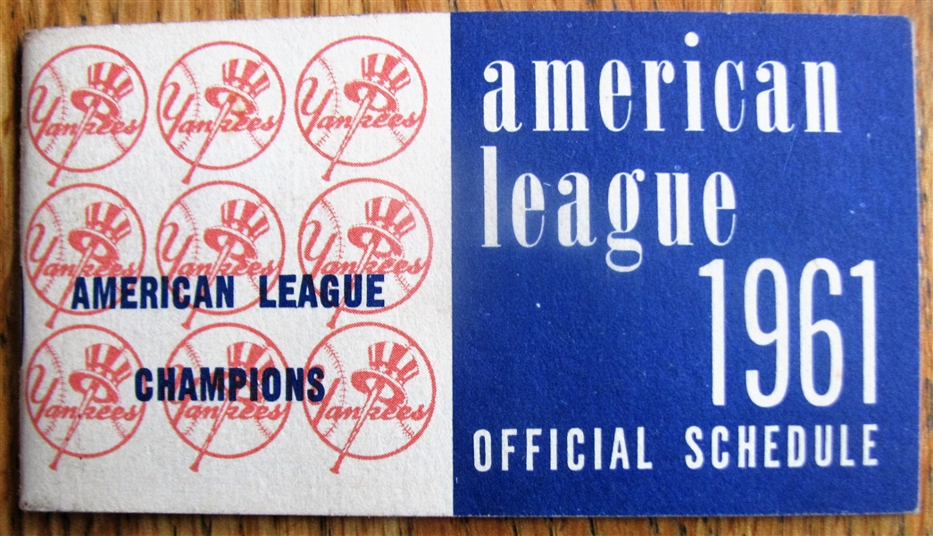 1961 AMERICAN LEAGUE POCKET SCHEDULE BOOKLET - YANKEES ISSUE