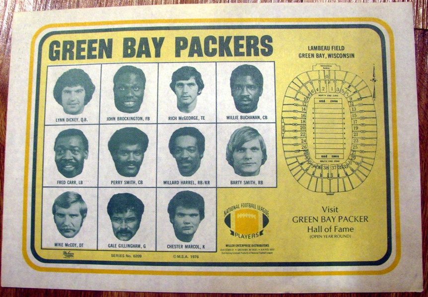 1976 GREEN BAY PACKERS PLACE MAT w/PLAYER PICTURES