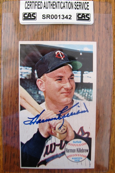 HARMON KILLEBREW SIGNED 1964 TOPPS GIANTS CARD - CAS AUTHENTICATED