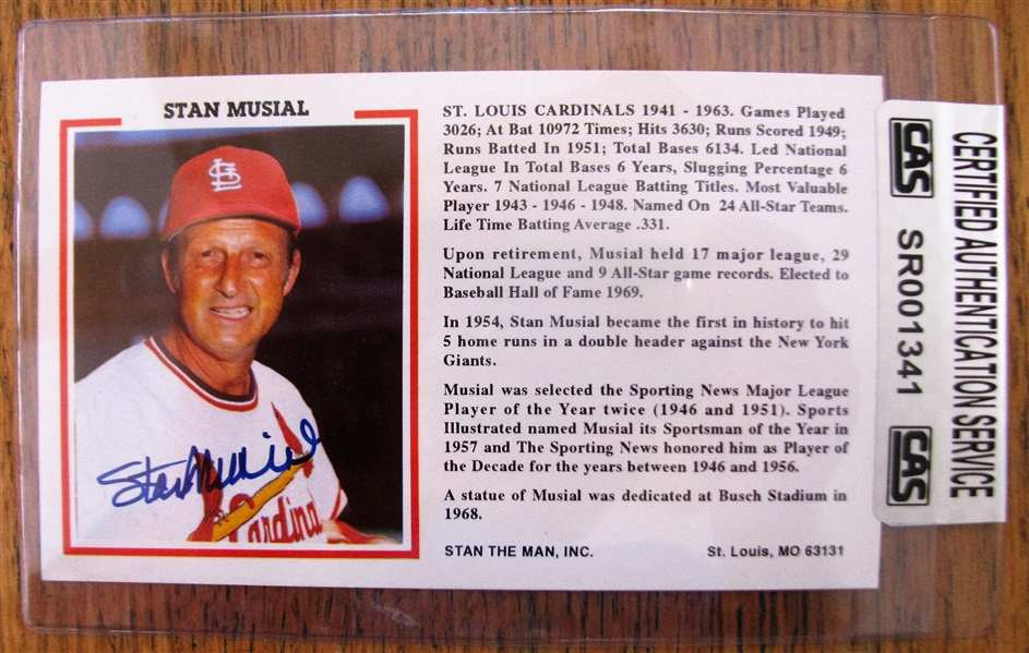 STAN MUSIAL SIGNED CARD - CAS AUTHENTICATED