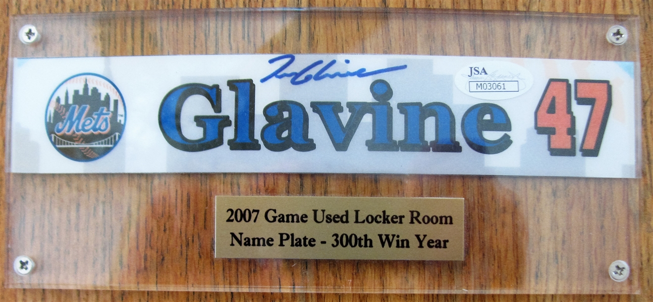 2007 TOM GLAVINE SIGNED GAME USED LOCKER ROOM NAME PLATE / STEINER & JSA